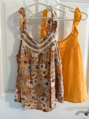 SO Juniors Smocked Ruffle-Strap Tanks, Set of 2 (Floral and Solid Yellow)
